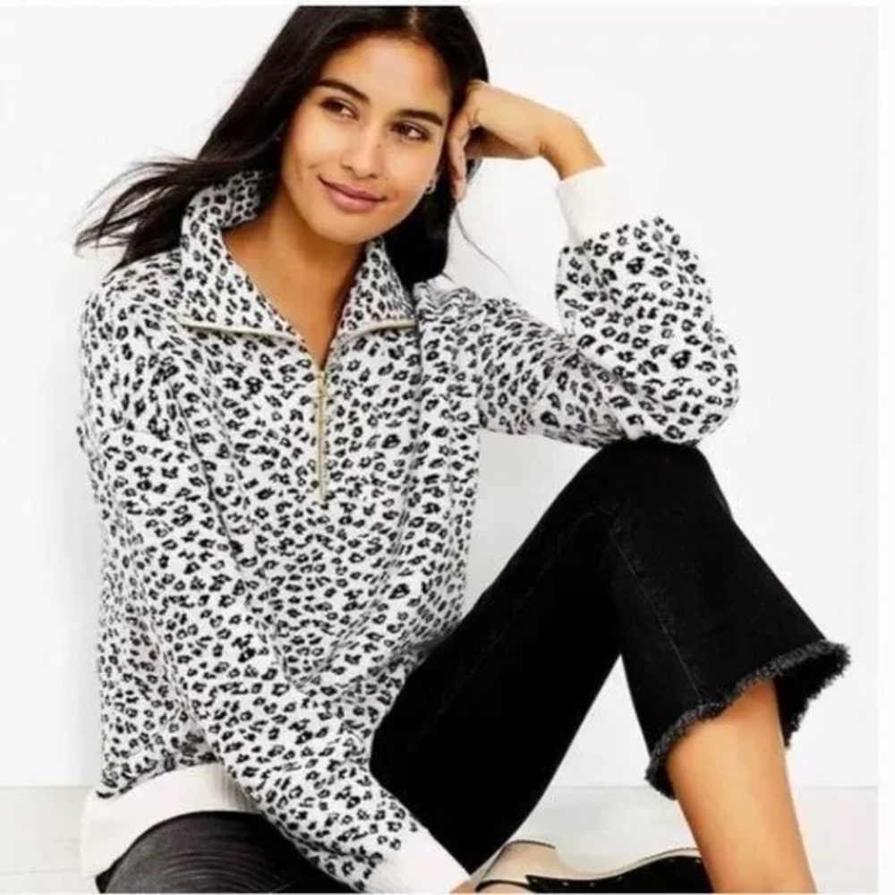 Leopard Print Quarter-Zip Pullover - image 3